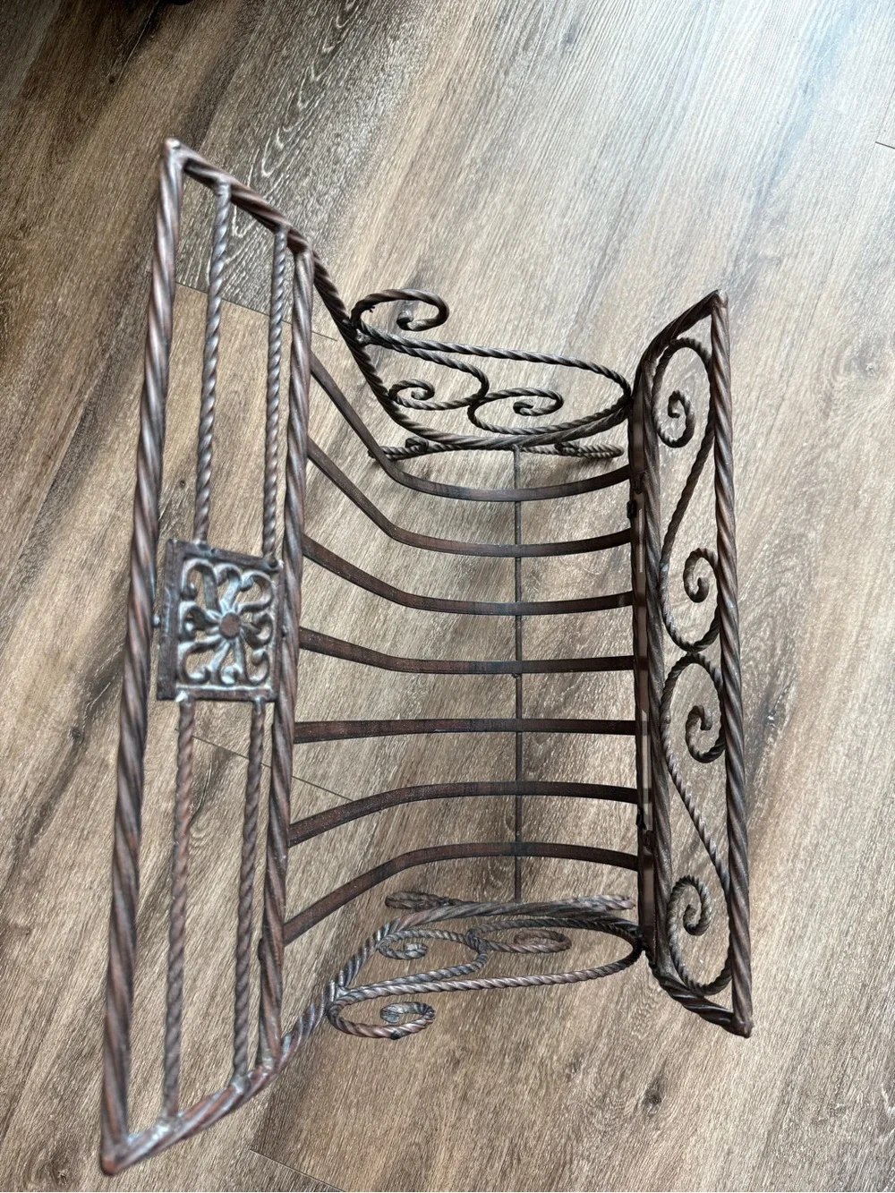 Ornate Brown Metal & Wood Home Accent Magazine Rack